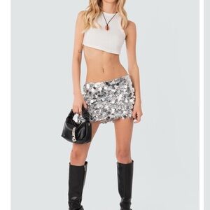 Edikted Silver Sequin Mini Skirt